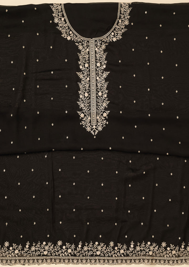 Black Threadwork Semi Crepe Unstitched Salwar Suit