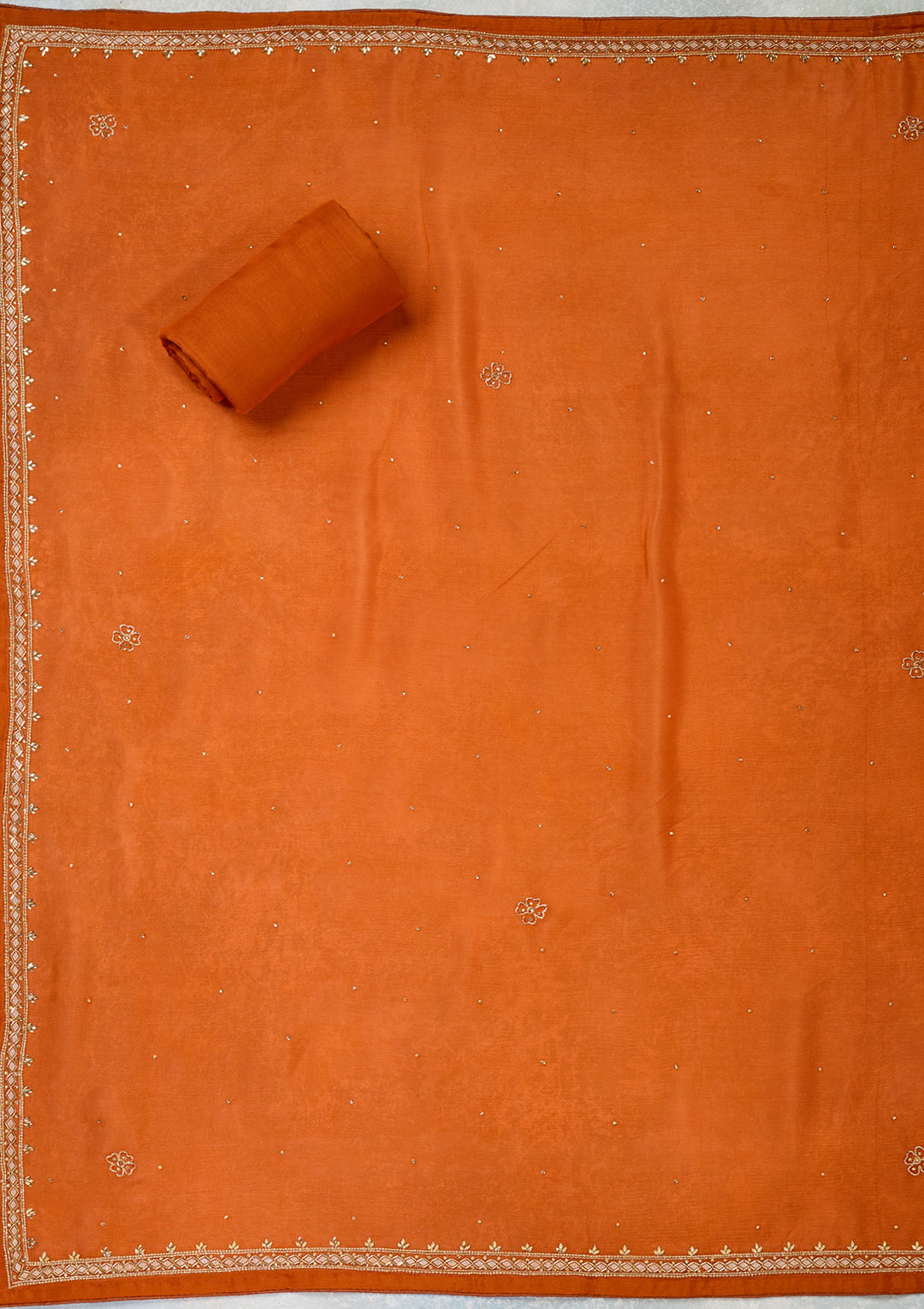 Orange Stonework Semi Crepe Unstitched Salwar Suit