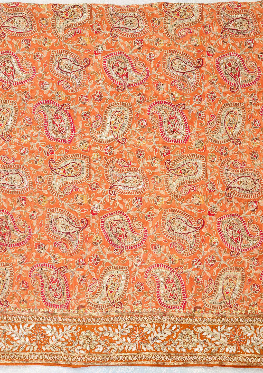 Orange Stonework Semi Crepe Unstitched Salwar Suit