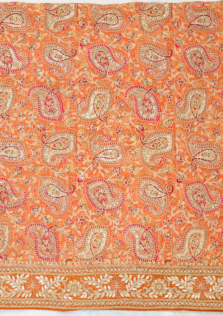 Orange Stonework Semi Crepe Unstitched Salwar Suit