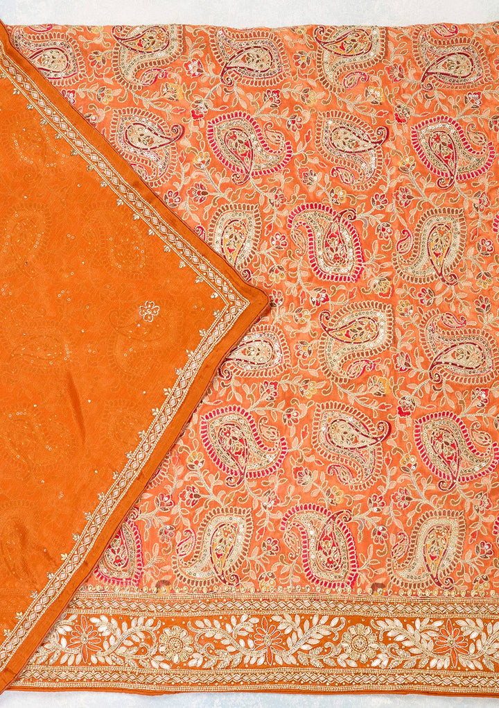 Orange Stonework Semi Crepe Unstitched Salwar Suit