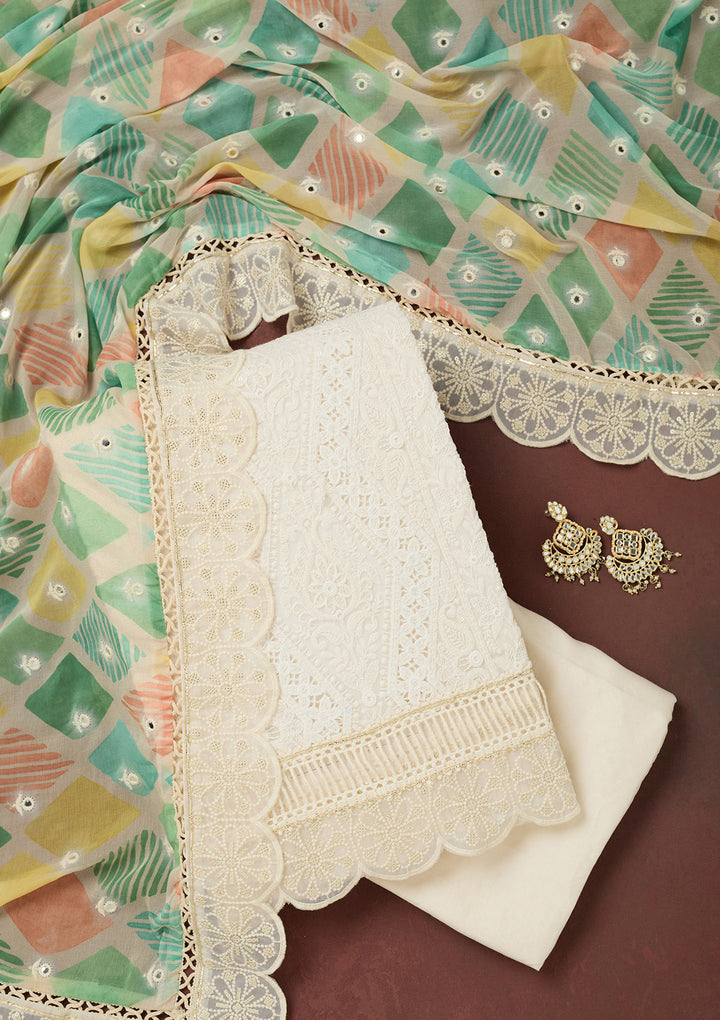 Cream Thread Embroidery Georgette Unstitched Salwar Suit