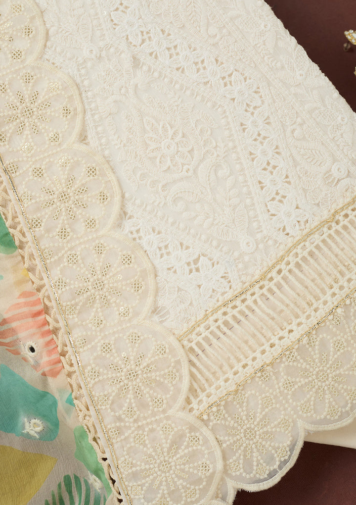 Cream Thread Embroidery Georgette Unstitched Salwar Suit