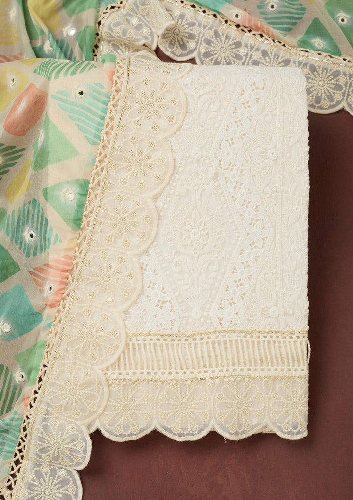 Cream Thread Embroidery Georgette Unstitched Salwar Suit