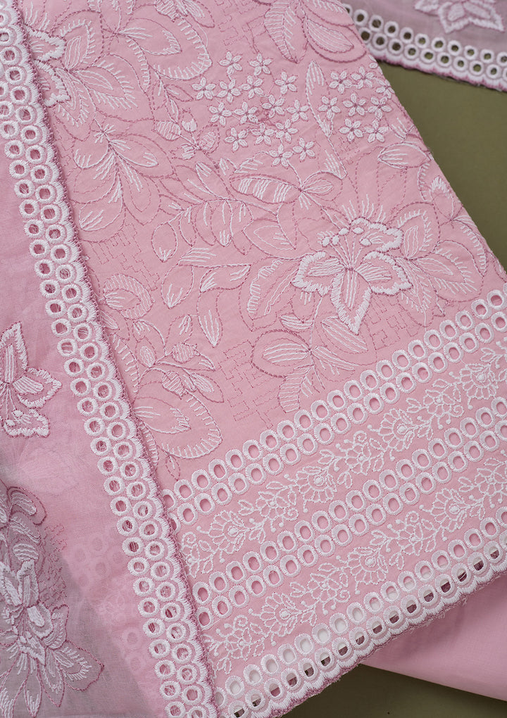 Baby Pink Threadwork Cotton Unstitched Salwar Suit