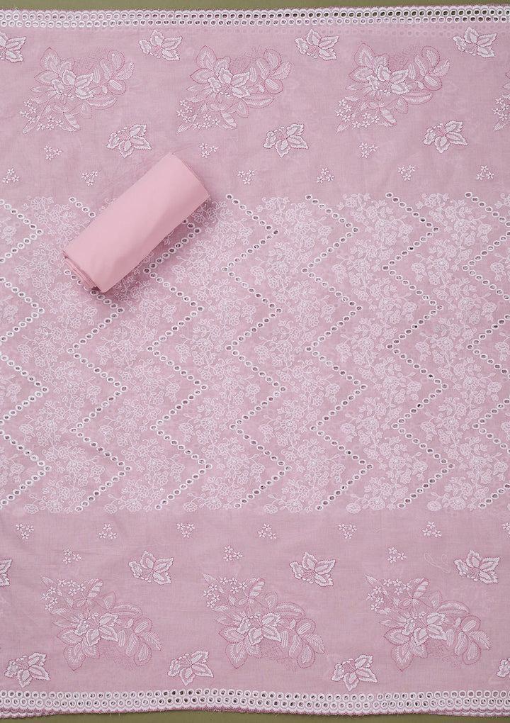 Baby Pink Threadwork Cotton Unstitched Salwar Suit