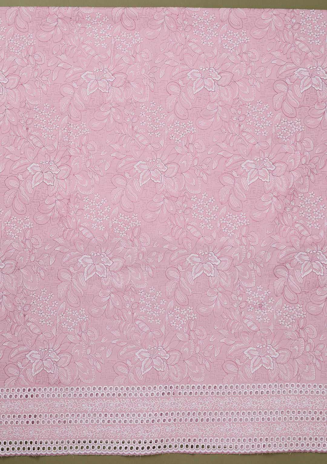 Baby Pink Threadwork Cotton Unstitched Salwar Suit