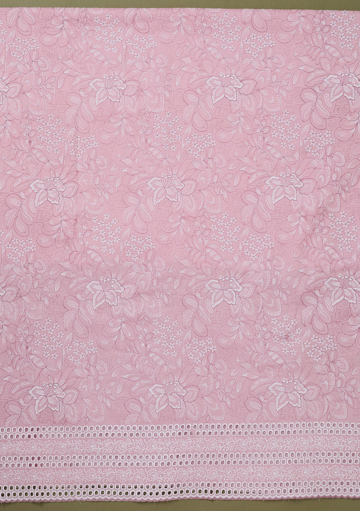 Baby Pink Threadwork Cotton Unstitched Salwar Suit