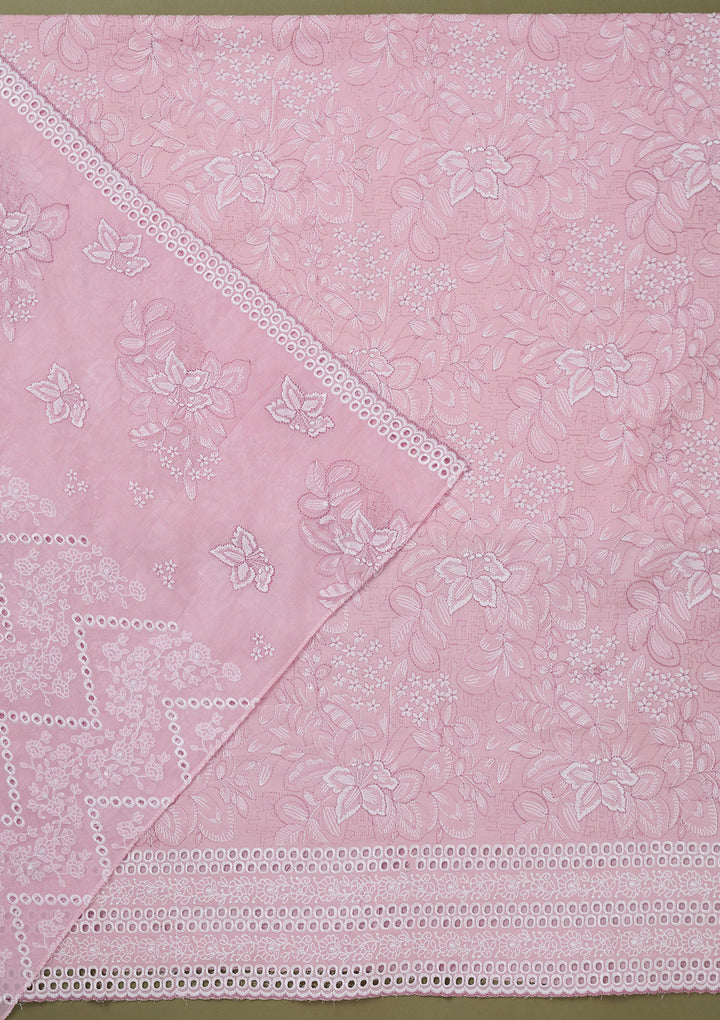 Baby Pink Threadwork Cotton Unstitched Salwar Suit