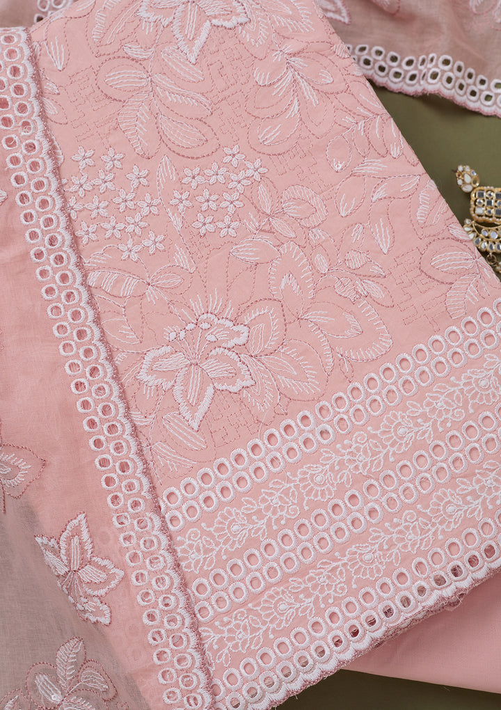 Peach Threadwork Cotton Unstitched Salwar Suit