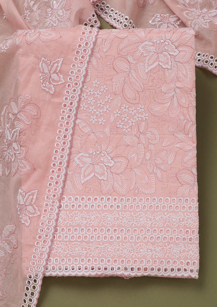 Peach Threadwork Cotton Unstitched Salwar Suit
