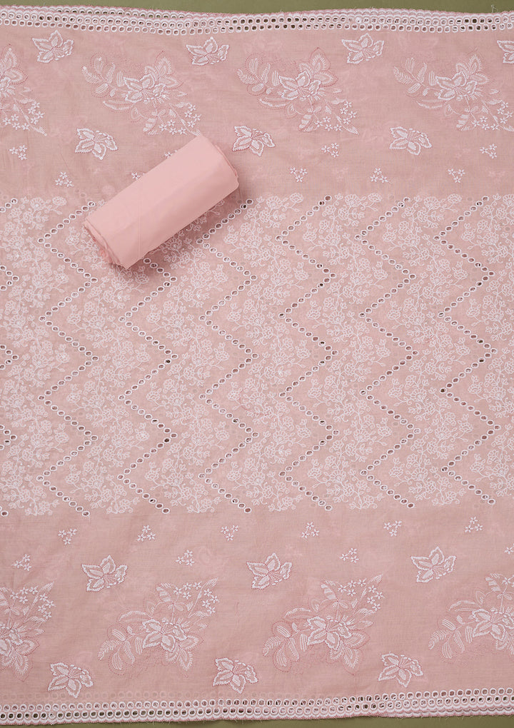 Peach Threadwork Cotton Unstitched Salwar Suit