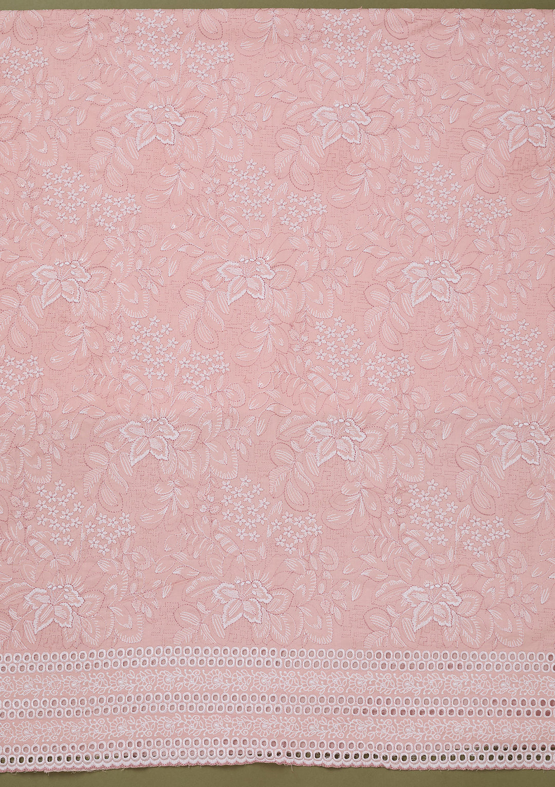 Peach Threadwork Cotton Unstitched Salwar Suit