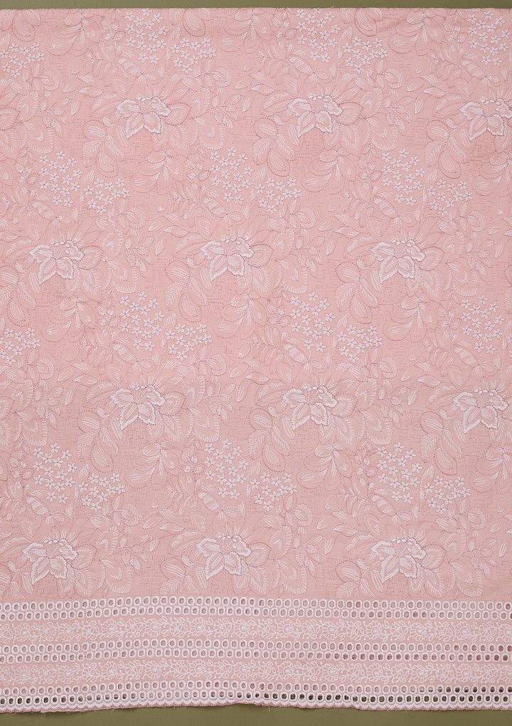 Peach Threadwork Cotton Unstitched Salwar Suit