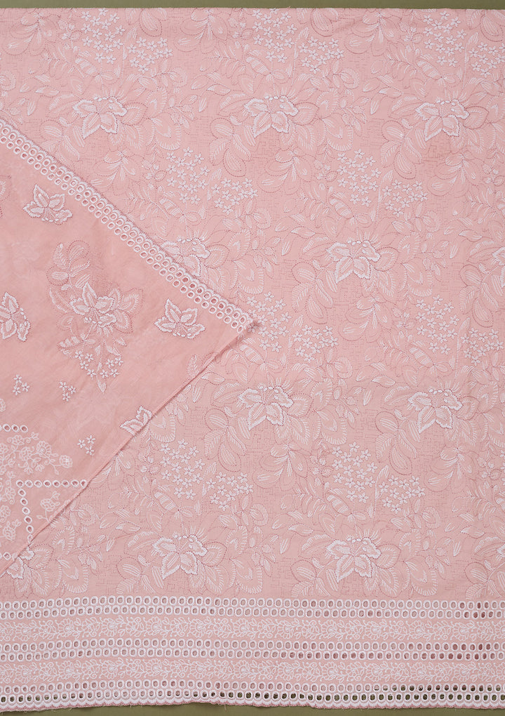 Peach Threadwork Cotton Unstitched Salwar Suit