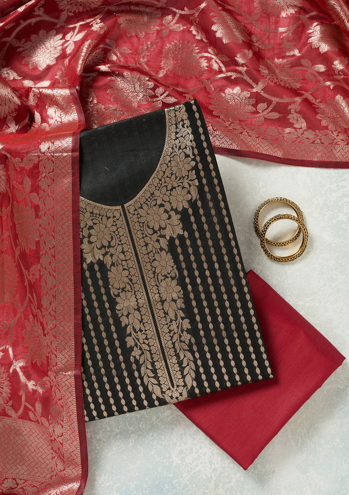Black Zariwork (Gold) Banarasi Unstitched Salwar Suit