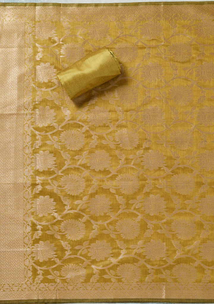 Rani Pink Zariwork (Gold) Banarasi Unstitched Salwar Suit