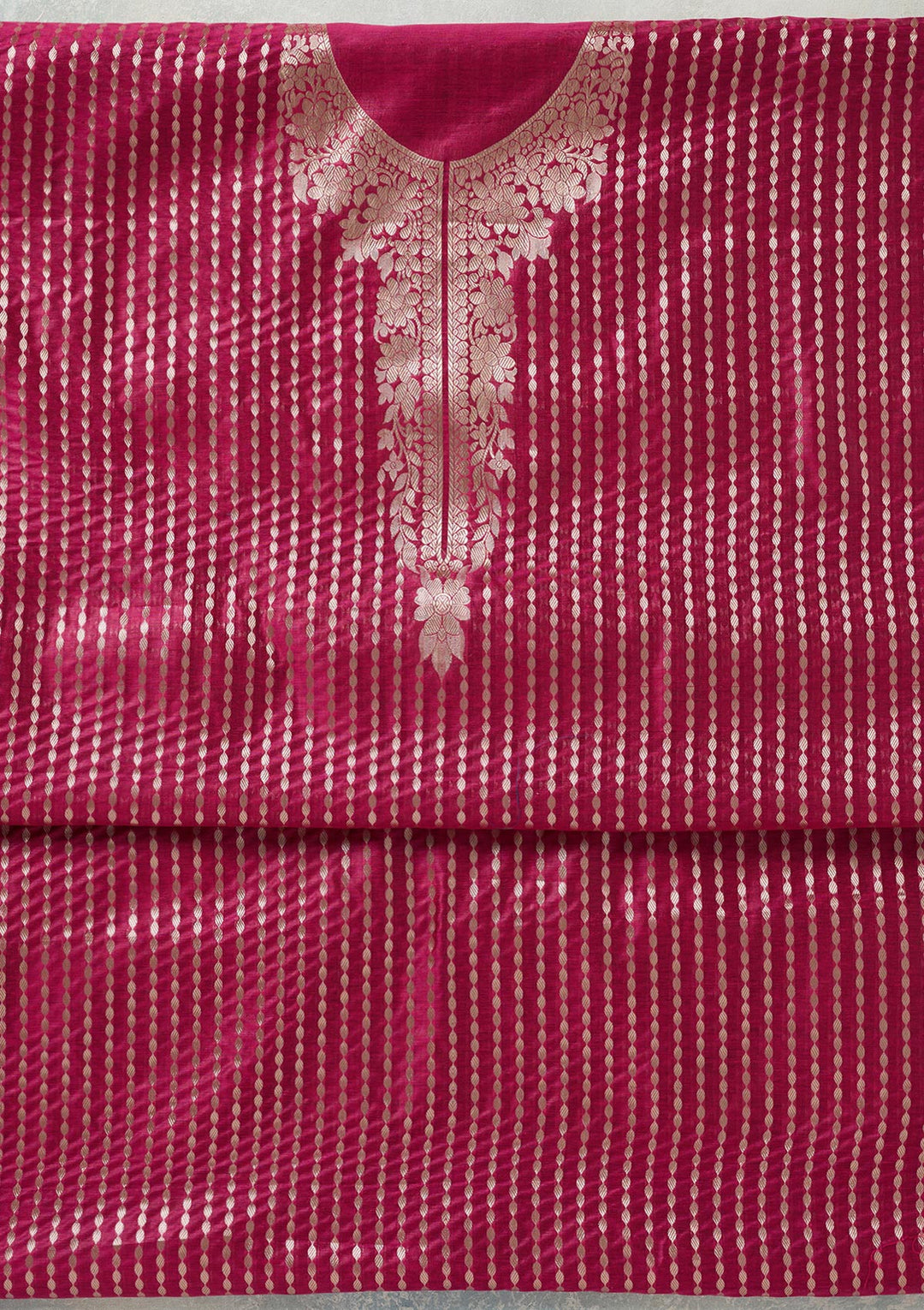 Rani Pink Threadwork Banarasi Unstitched Salwar Suit