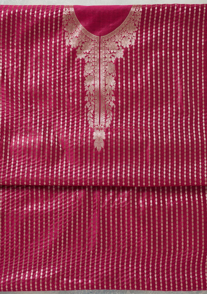Rani Pink Zariwork (Gold) Banarasi Unstitched Salwar Suit