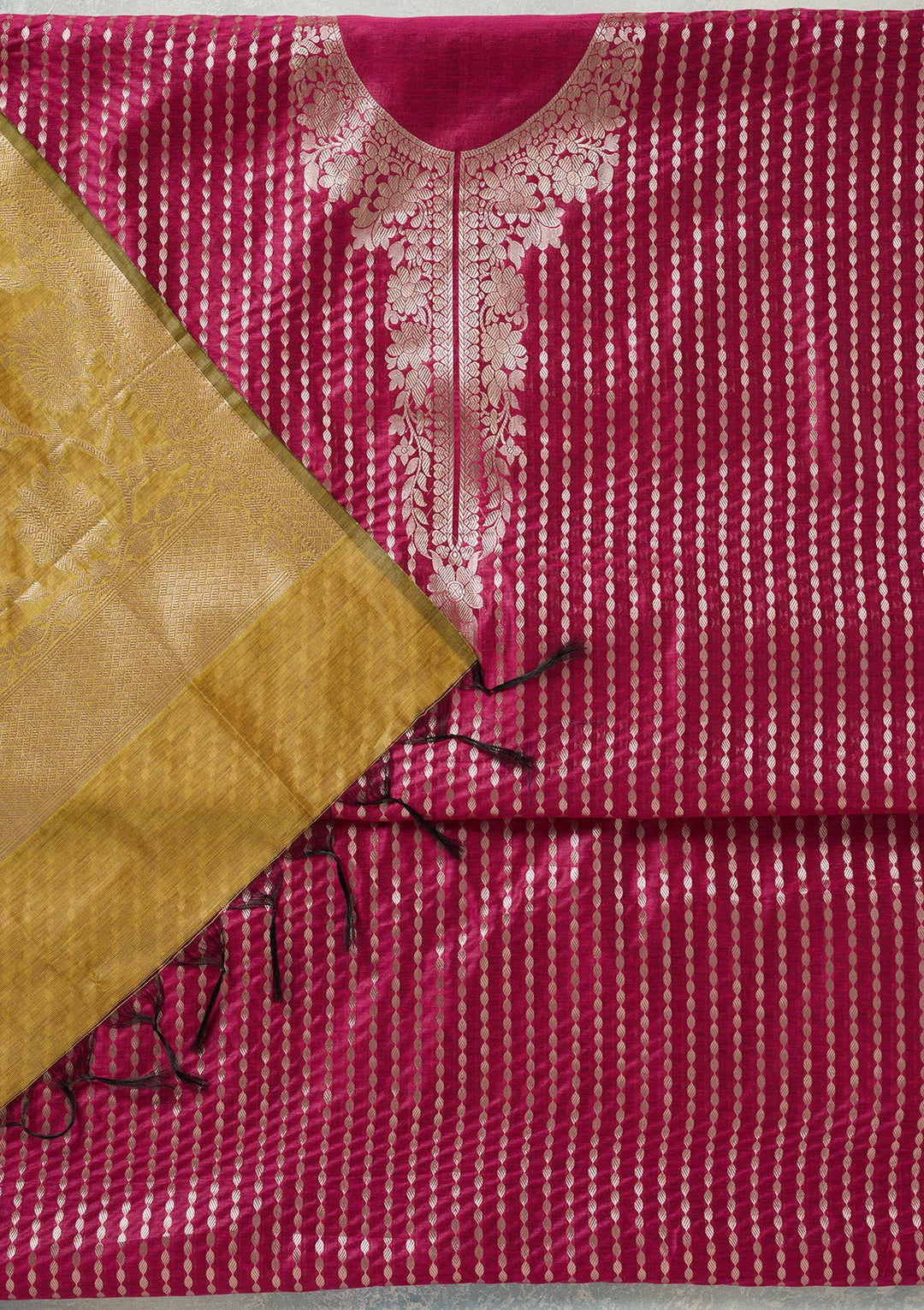 Rani Pink Threadwork Banarasi Unstitched Salwar Suit