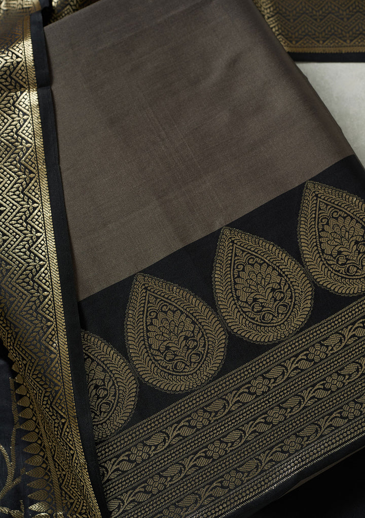 Grey Zariwork (Gold) Banarasi Unstitched Salwar Suit