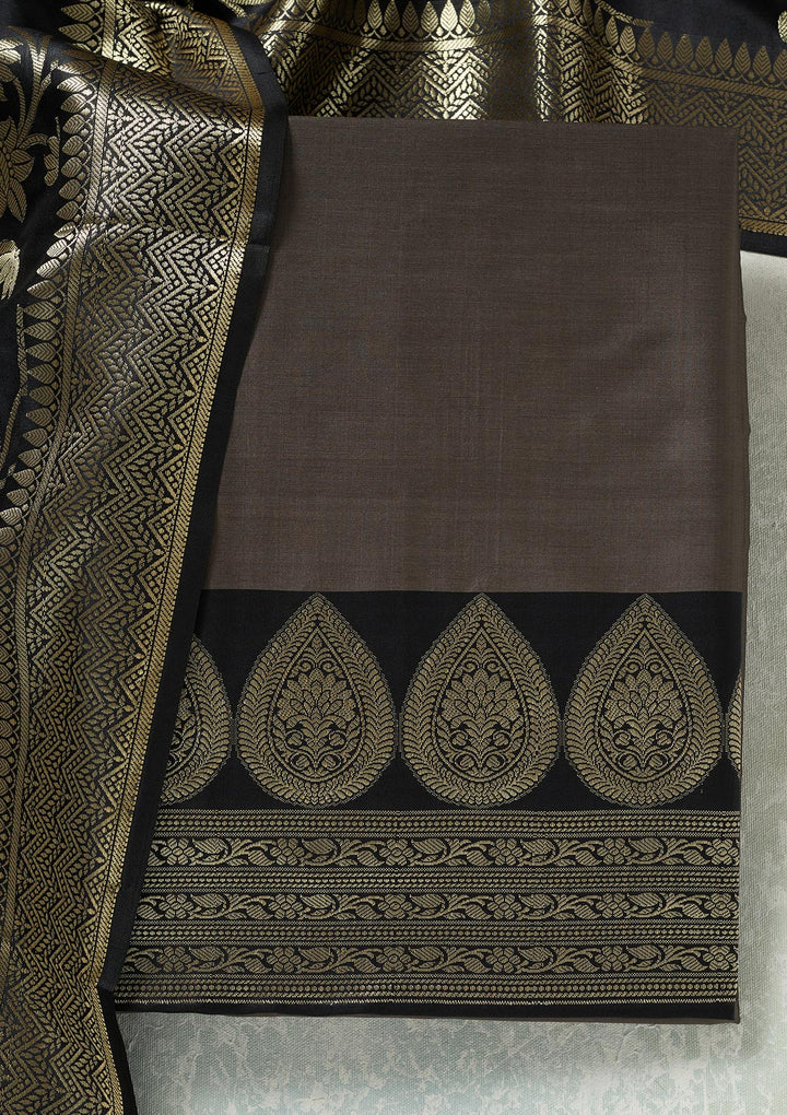 Grey Zariwork (Gold) Banarasi Unstitched Salwar Suit