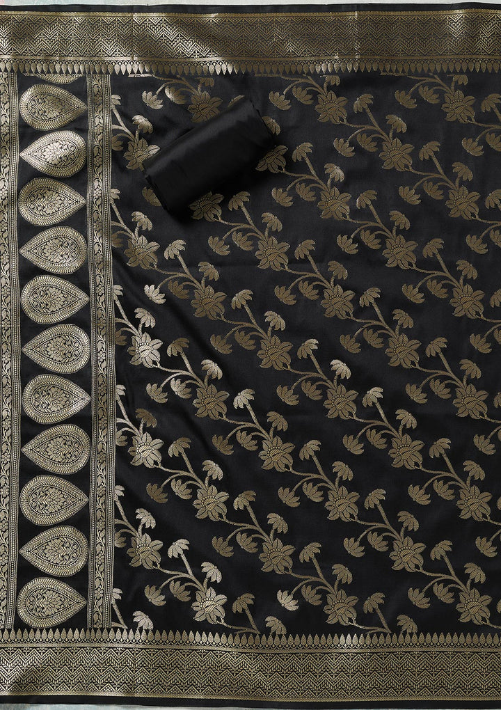 Grey Zariwork (Gold) Banarasi Unstitched Salwar Suit