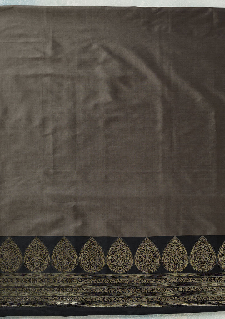 Grey Zariwork (Gold) Banarasi Unstitched Salwar Suit