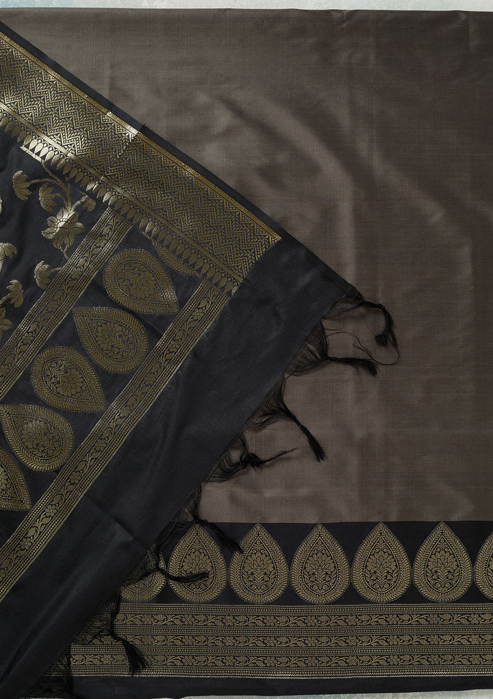 Grey Zariwork (Gold) Banarasi Unstitched Salwar Suit