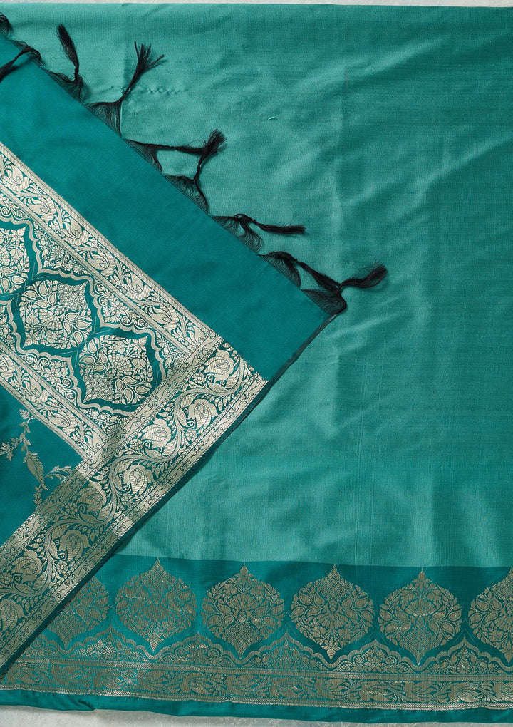 Sea Green Zariwork (Gold) Banarasi Unstitched Salwar Suit