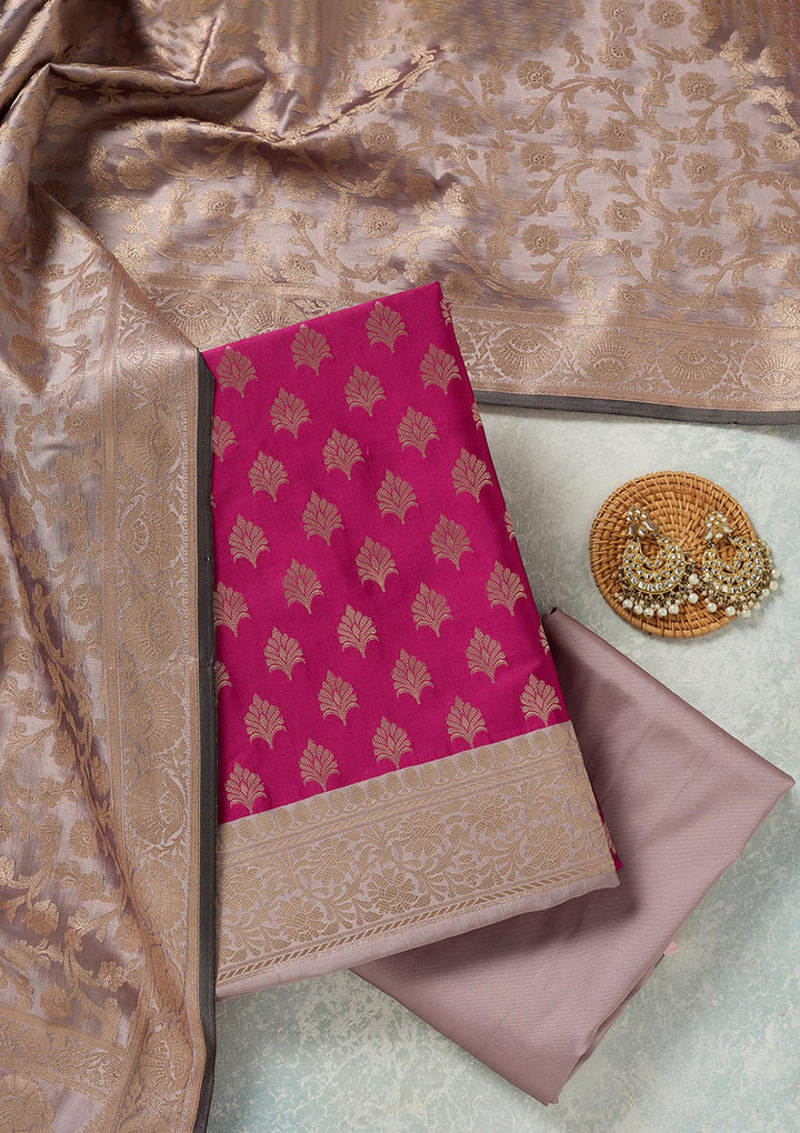 Magenta Pink Zariwork (Gold) Banarasi Unstitched Salwar Suit