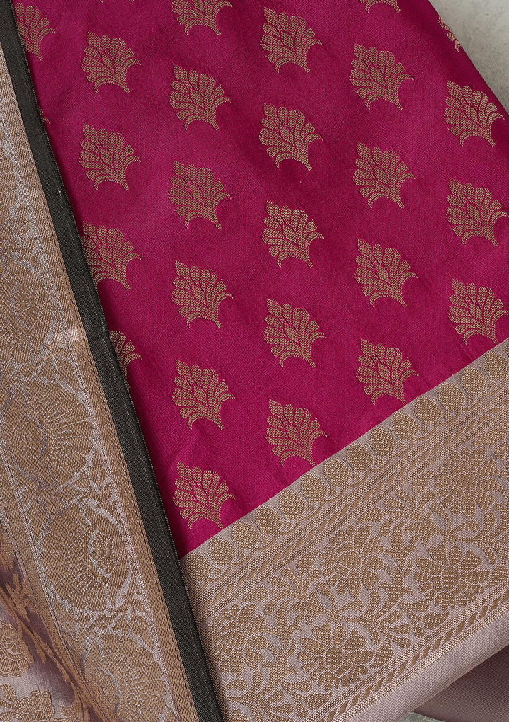 Magenta Pink Zariwork (Gold) Banarasi Unstitched Salwar Suit