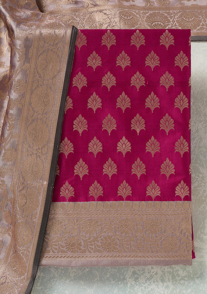 Magenta Pink Zariwork (Gold) Banarasi Unstitched Salwar Suit
