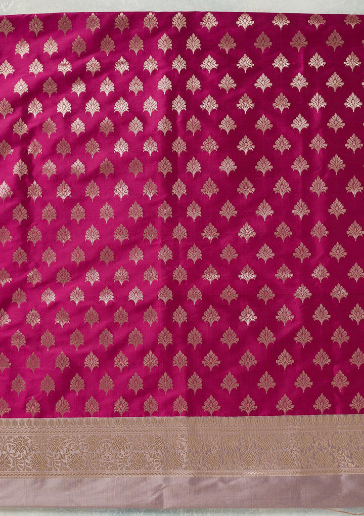 Magenta Pink Zariwork (Gold) Banarasi Unstitched Salwar Suit