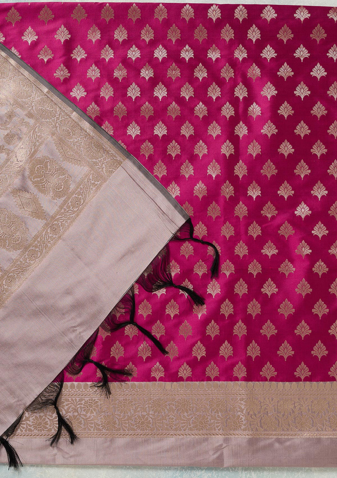 Magenta Pink Zariwork (Gold) Banarasi Unstitched Salwar Suit