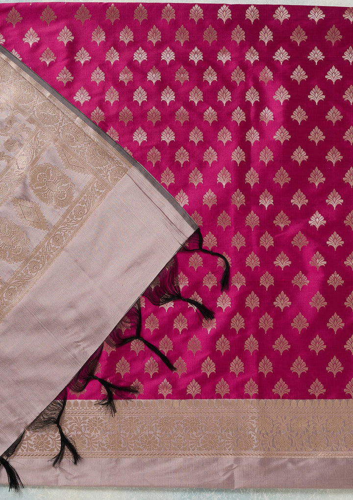Magenta Pink Zariwork (Gold) Banarasi Unstitched Salwar Suit
