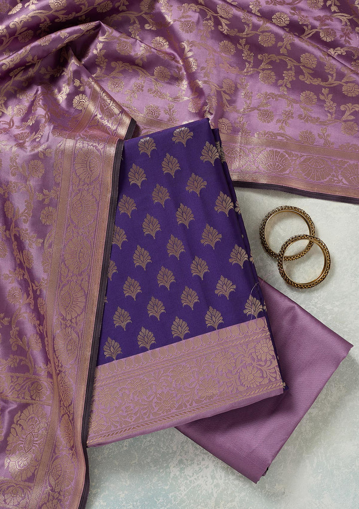 Royal Blue Zariwork (Gold) Banarasi Unstitched Salwar Suit
