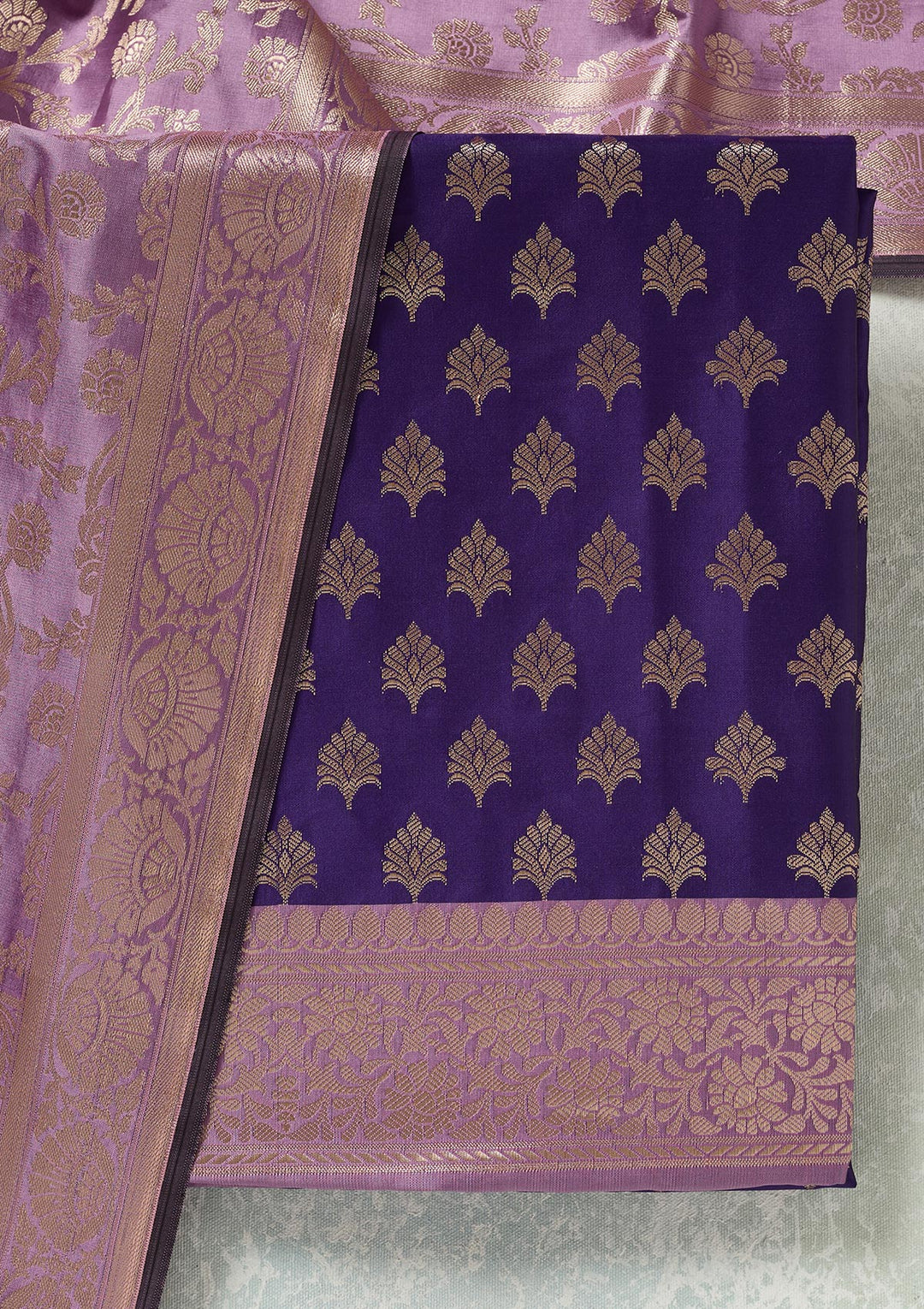 Royal Blue Zariwork (Gold) Banarasi Unstitched Salwar Suit