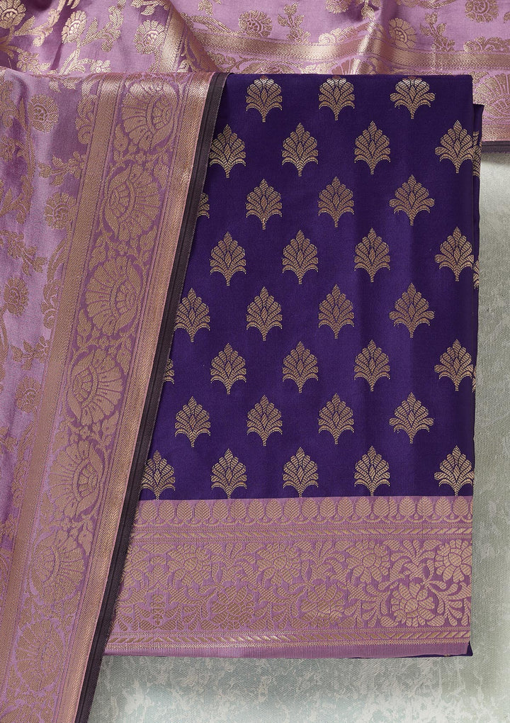 Royal Blue Zariwork (Gold) Banarasi Unstitched Salwar Suit