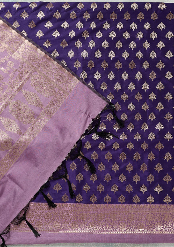 Royal Blue Zariwork (Gold) Banarasi Unstitched Salwar Suit