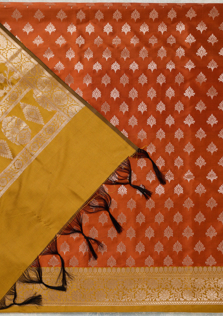 Rust Zariwork (Gold) Banarasi Unstitched Salwar Suit