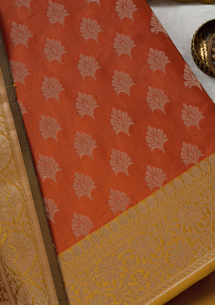 Rust Zariwork (Gold) Banarasi Unstitched Salwar Suit