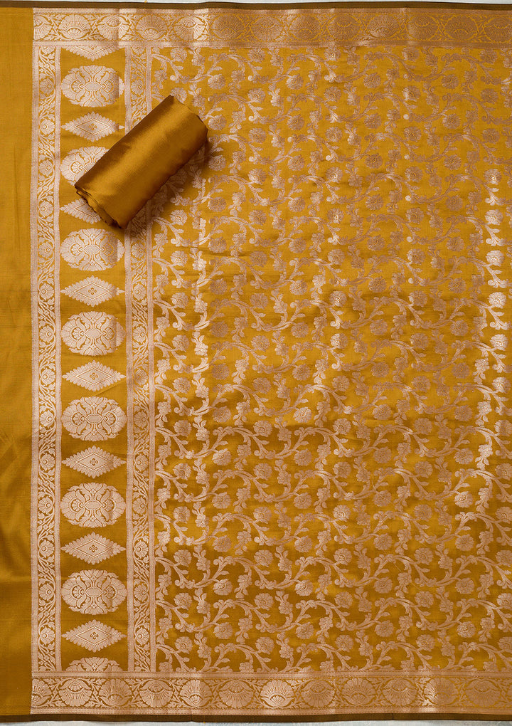 Rust Zariwork (Gold) Banarasi Unstitched Salwar Suit