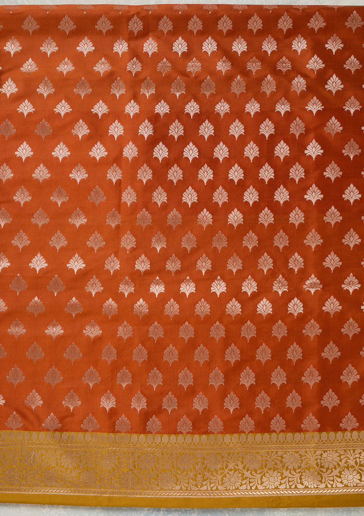 Rust Zariwork (Gold) Banarasi Unstitched Salwar Suit