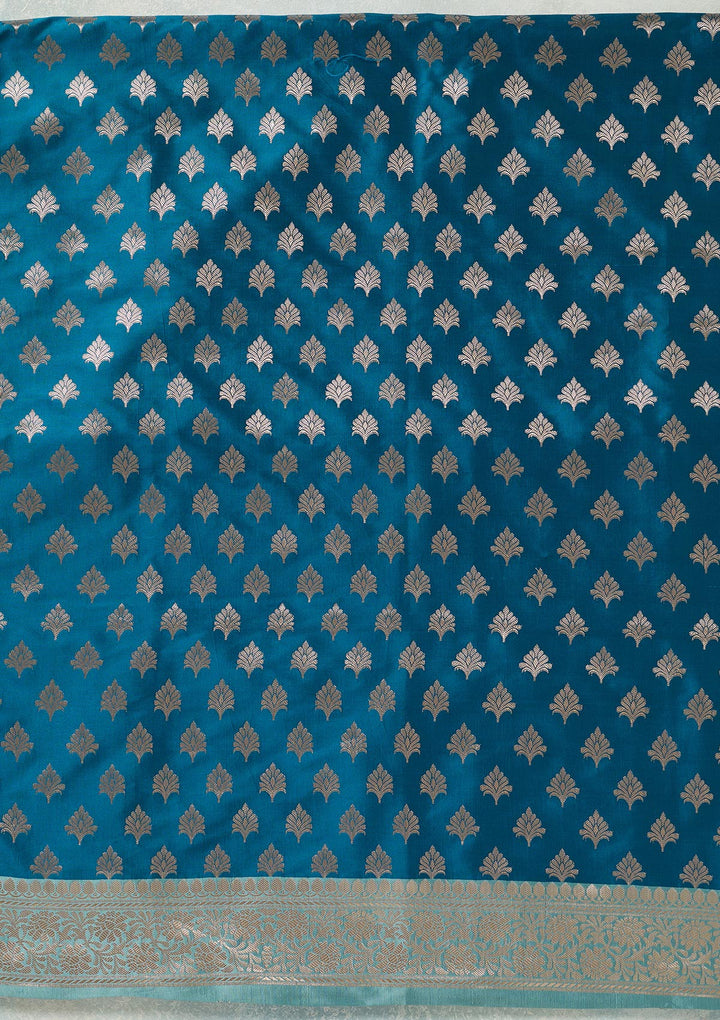 Turquoise Blue Zariwork (Gold) Banarasi Unstitched Salwar Suit