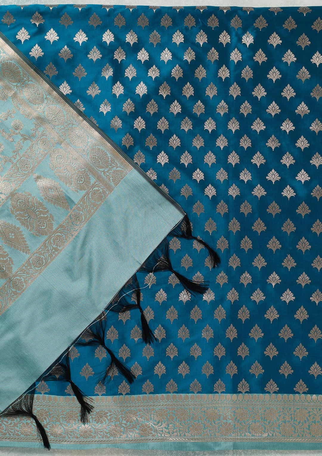 Turquoise Blue Zariwork (Gold) Banarasi Unstitched Salwar Suit