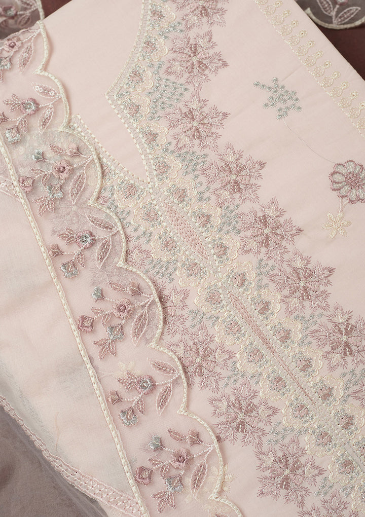 Baby Pink Threadwork Cotton Unstitched Salwar Suit