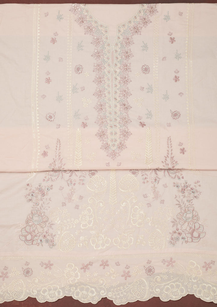 Baby Pink Threadwork Cotton Unstitched Salwar Suit