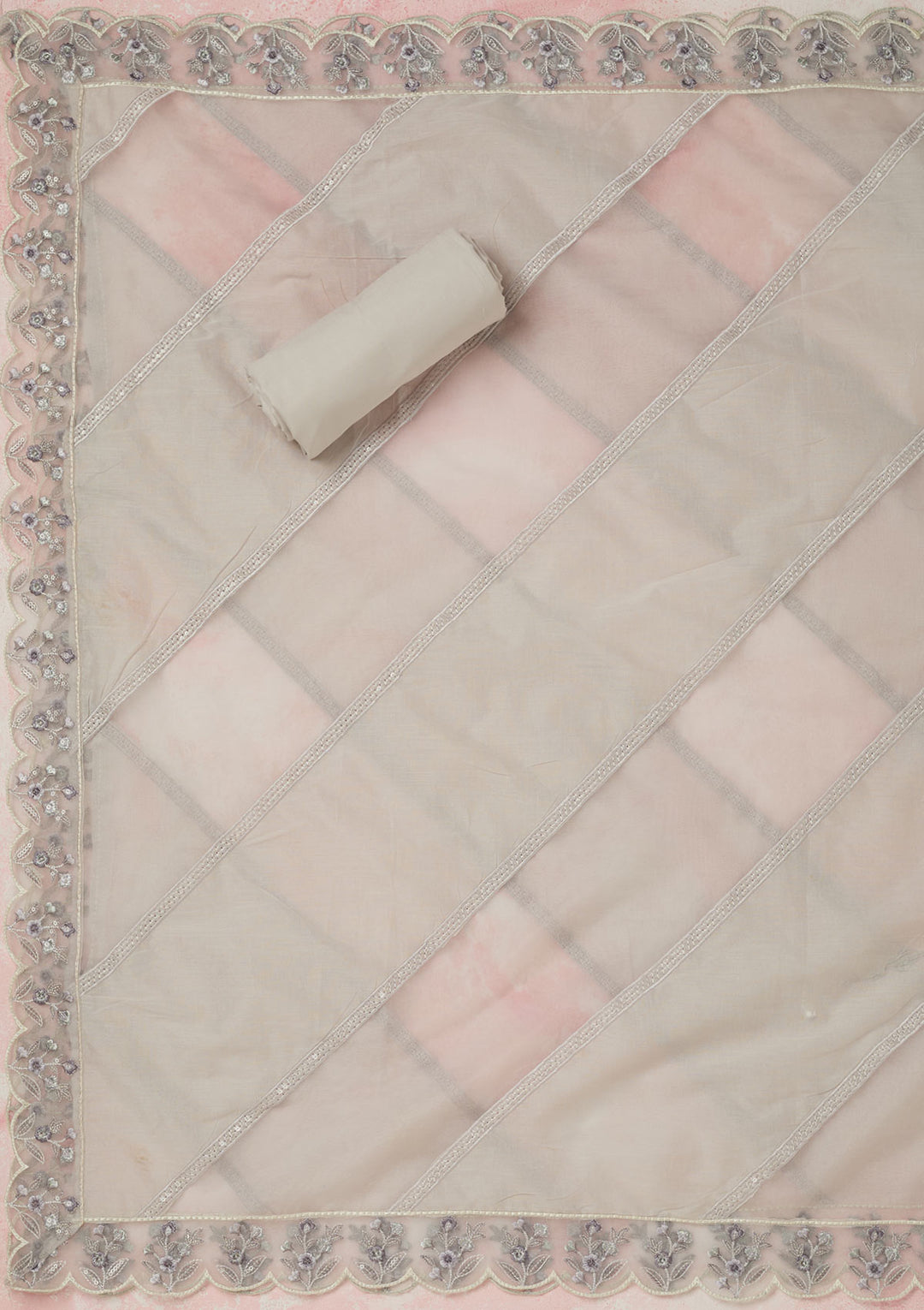 Light Grey Threadwork Cotton Unstitched Salwar Suit