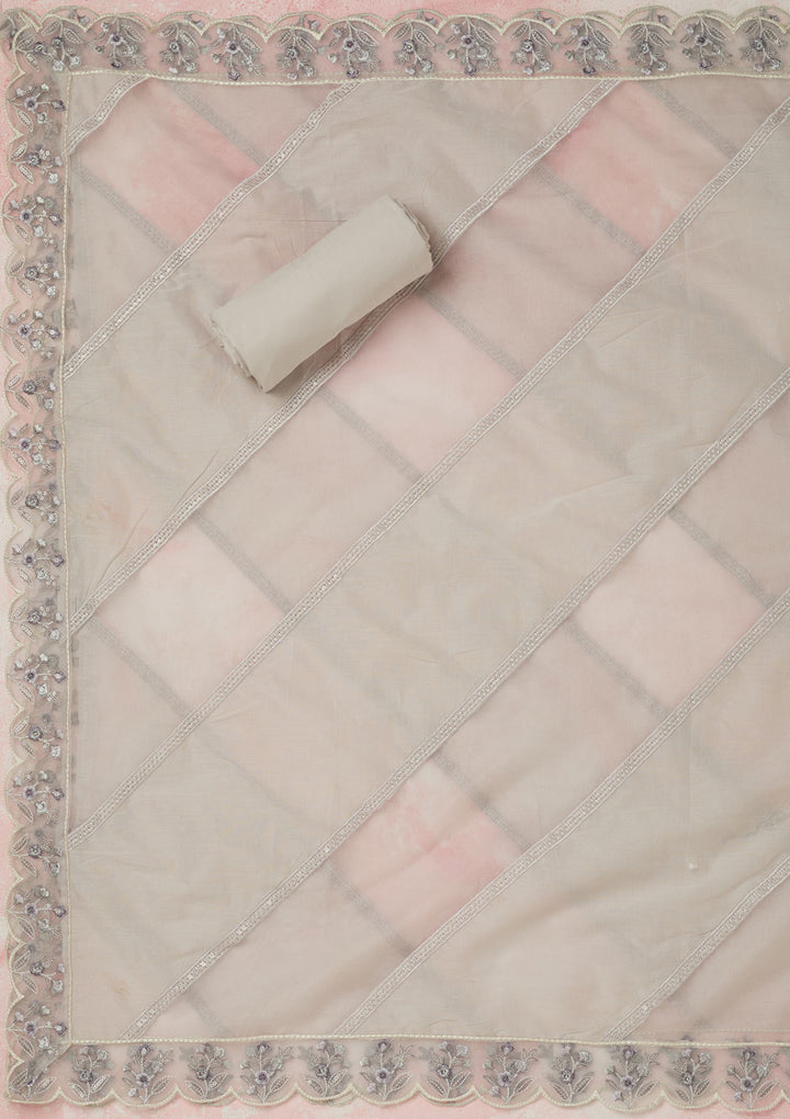 Light Grey Threadwork Cotton Unstitched Salwar Suit